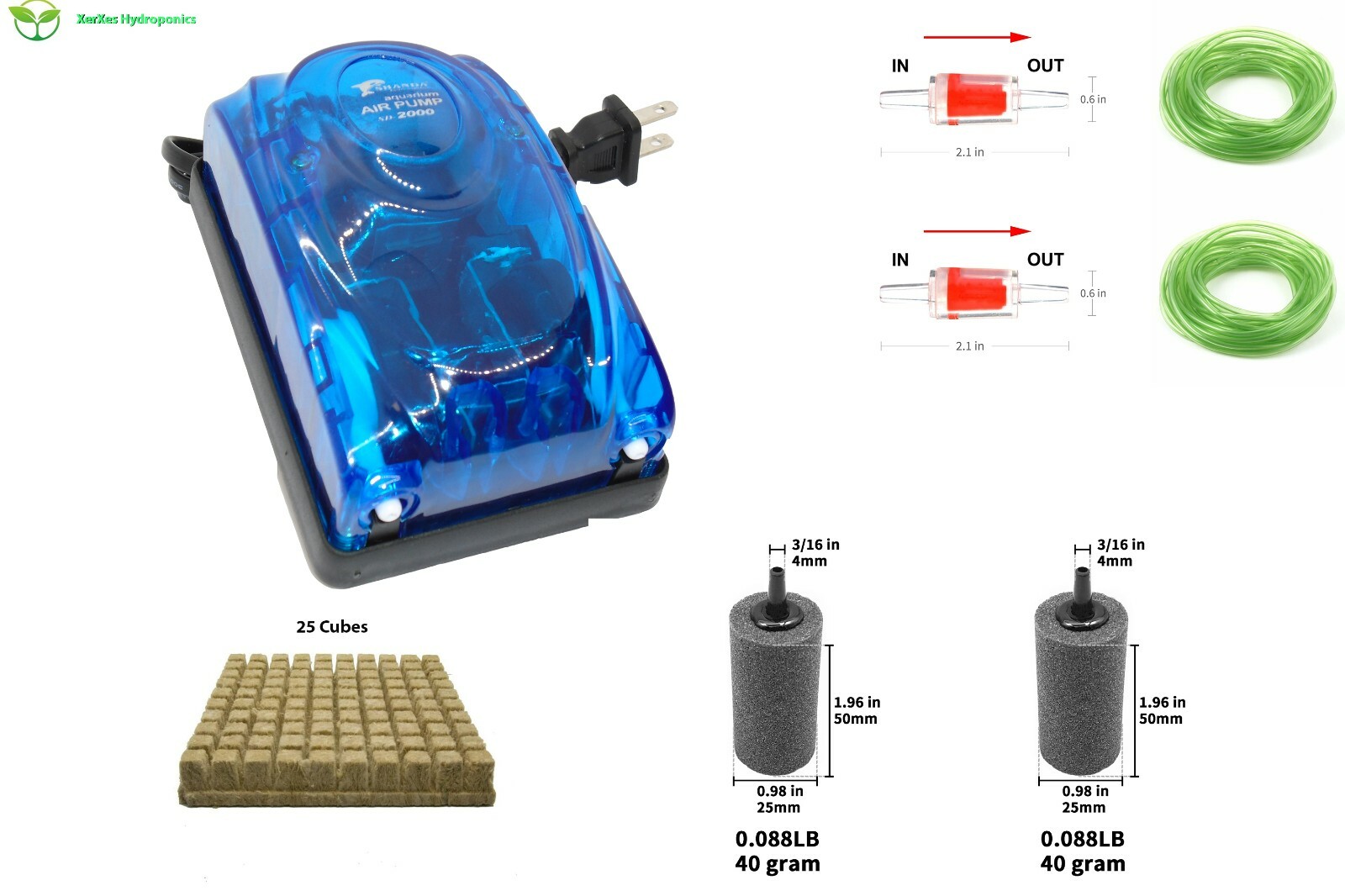 Air pump for Hydroponics, 2 Outlets,127 GPH,480 L/H, 5 Watt, Adjustable Airflow