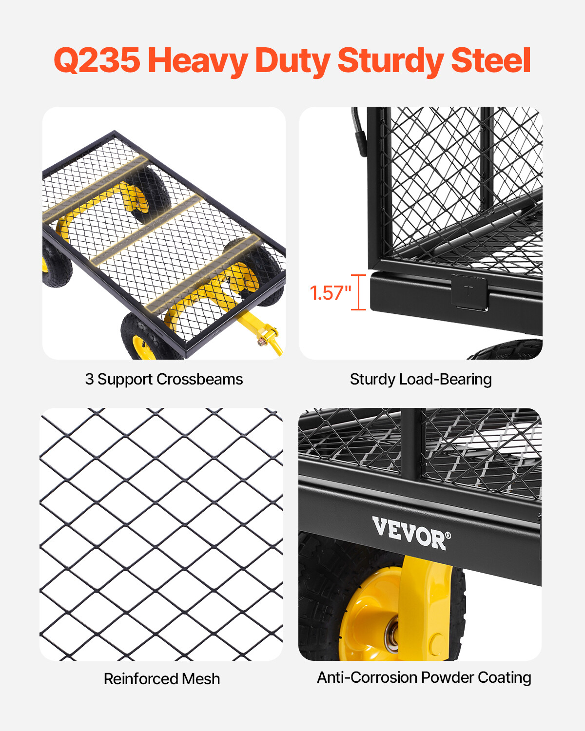 Steel Garden Cart 900lb Capacity Heavy Duty Yard Wagon Utility Cart 10in Tires