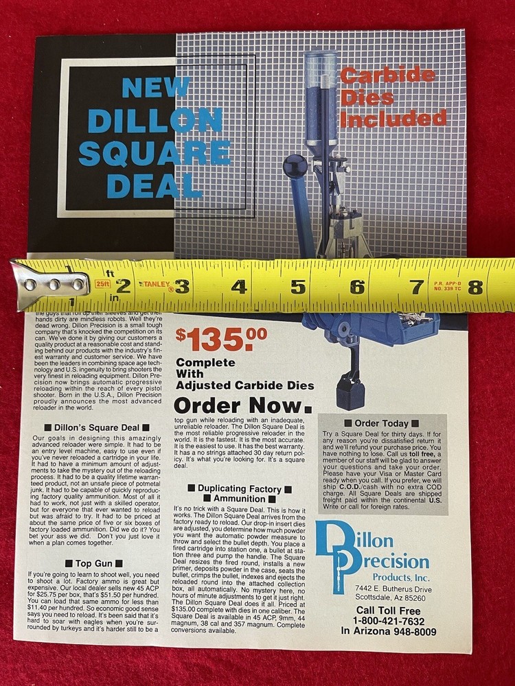 Vintage 1987 Dillon Reloader Print Ad Ammunition Reloading Tools - Ad Only
