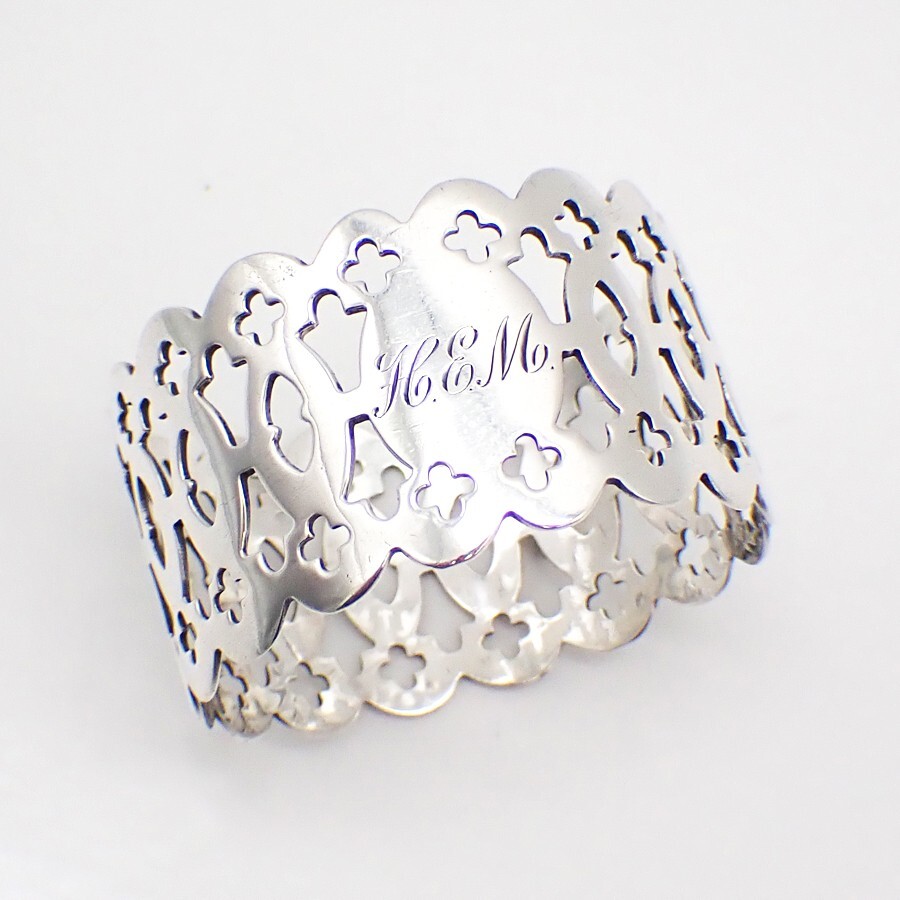 Open Work Design Napkin Ring Watson Sterling Silver Mono HEM