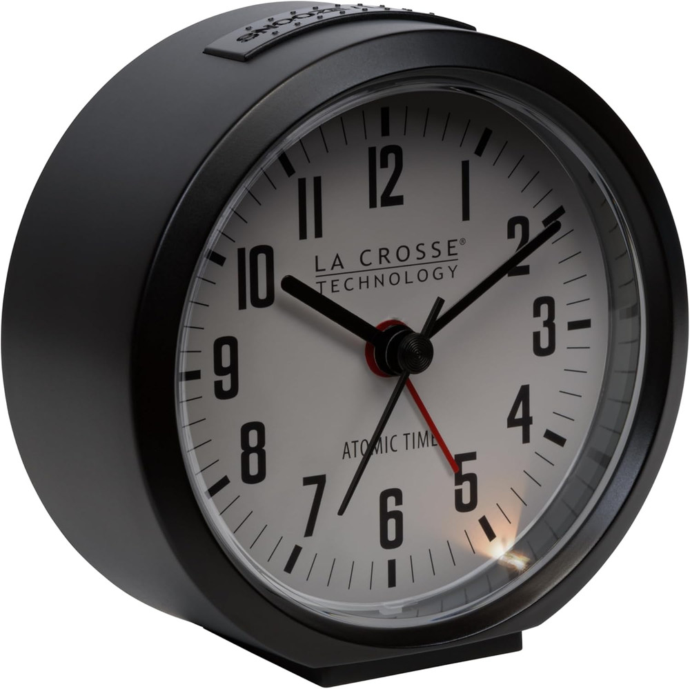 617-710B-INT 4-Inch round Black Atomic Analog Alarm Clock