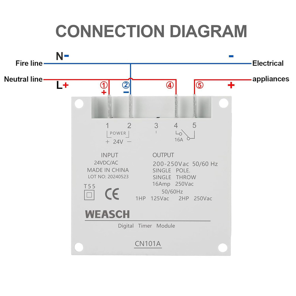 Timer Switch, CN101A, DC/AC 24V 16Amp, Digital LCD Power Programmable Timer Time