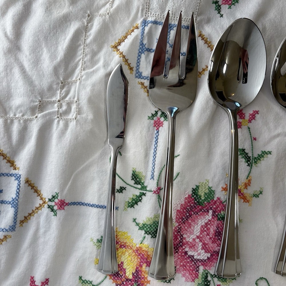 Reed & Barton BOULEVARD Stainless 5pc Hostess Serving Set - Ridges Glossy