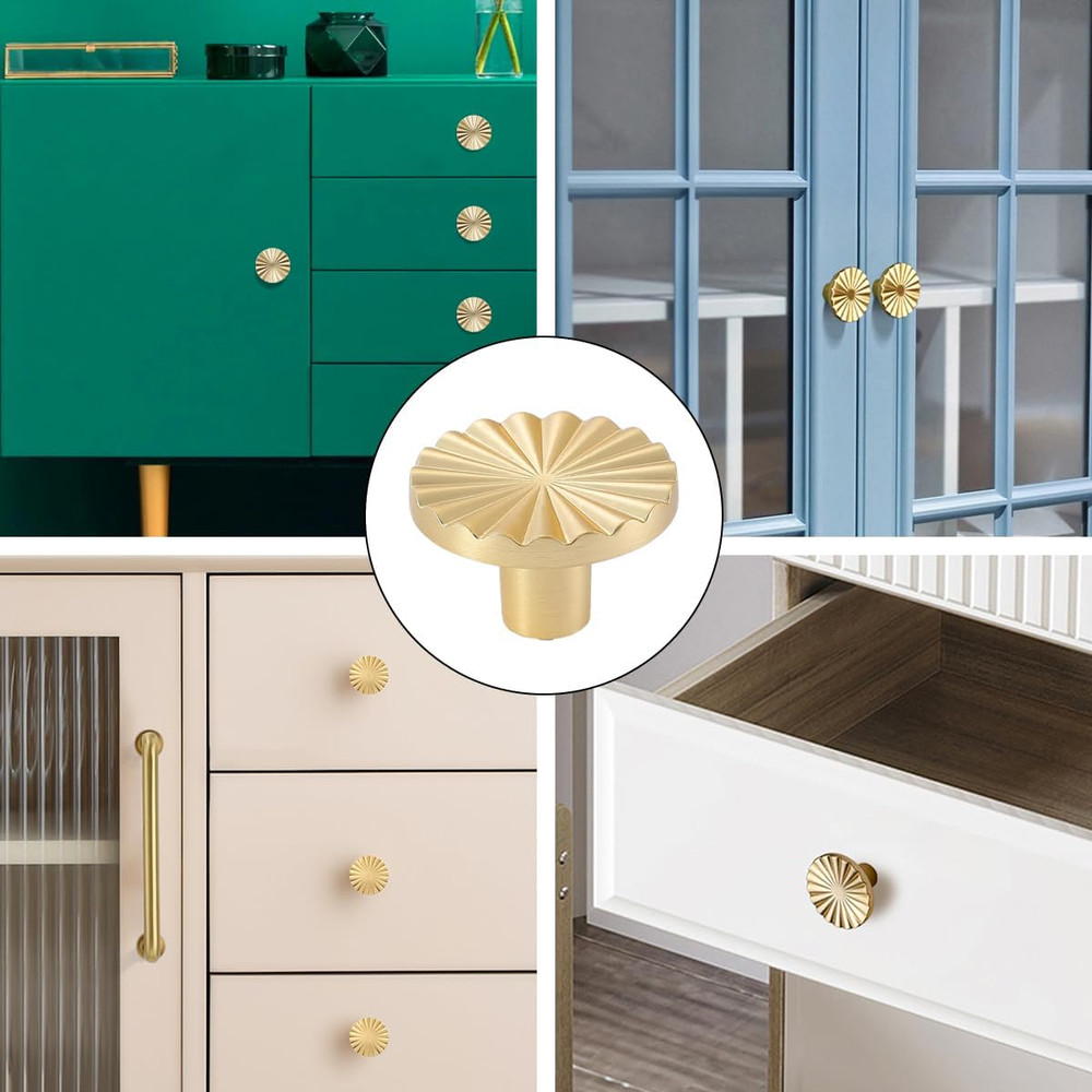 12 PCS Gold Cabinet knobs Round Gold Cabinet Knobs Kitchen Cabinet Pulls Round K