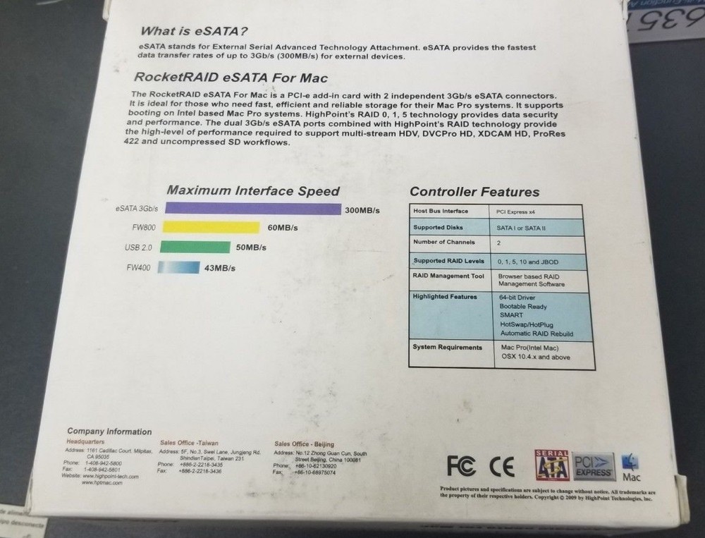 New HighPoint RocketRAID 2314 eSATA X4 Raid Controller 2x External Port For Mac