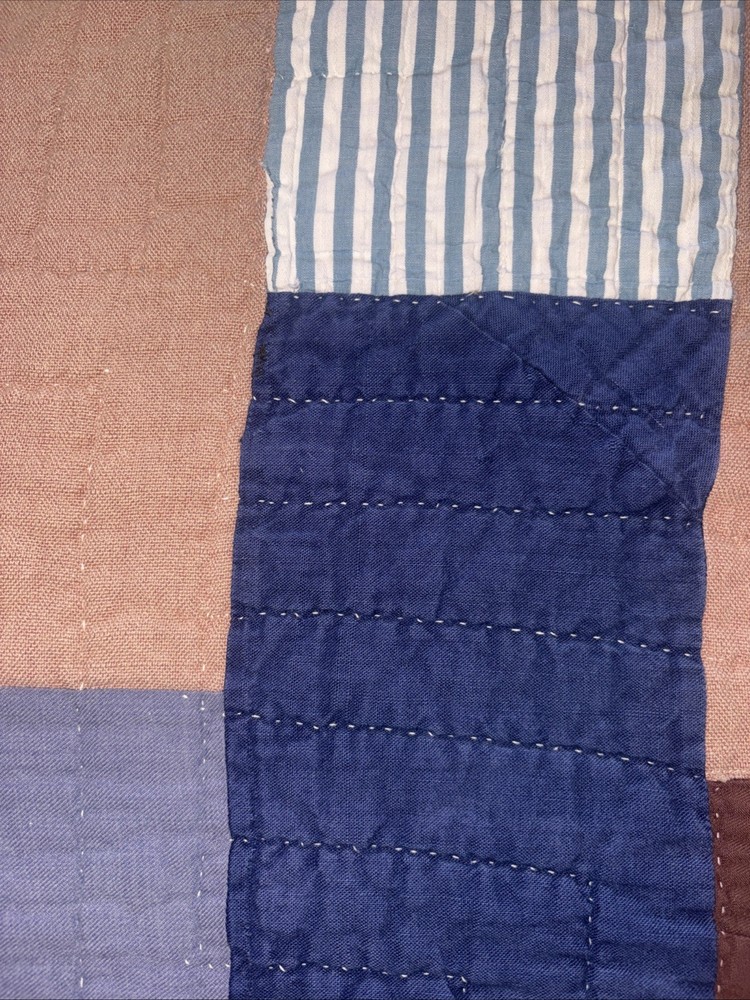 Vintage Hand Quilted Patchwork Quilt Primitive Full 1940s