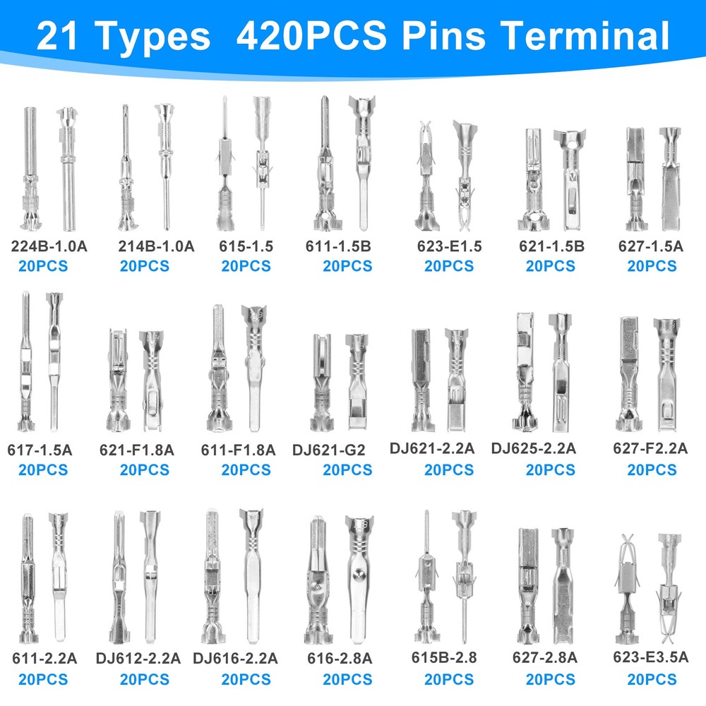 420PCS Connector Pins 21 Types Electrical Wire Terminal Kit,18PCS Extractor Tool