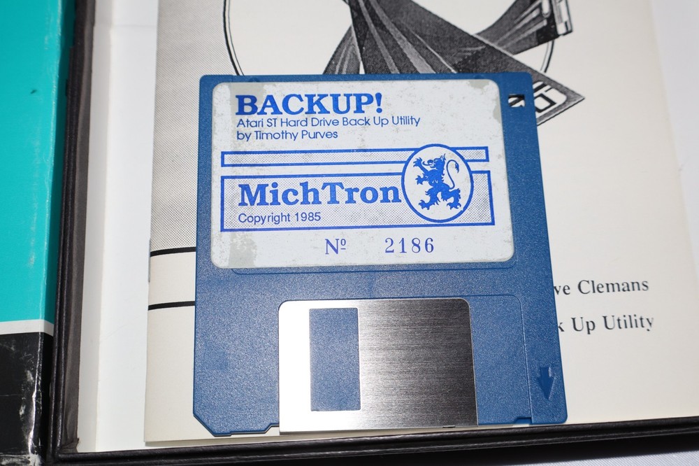 1985 Atari ST Backup Complete w manual floppy disk & Box Michtron 1980s Computer