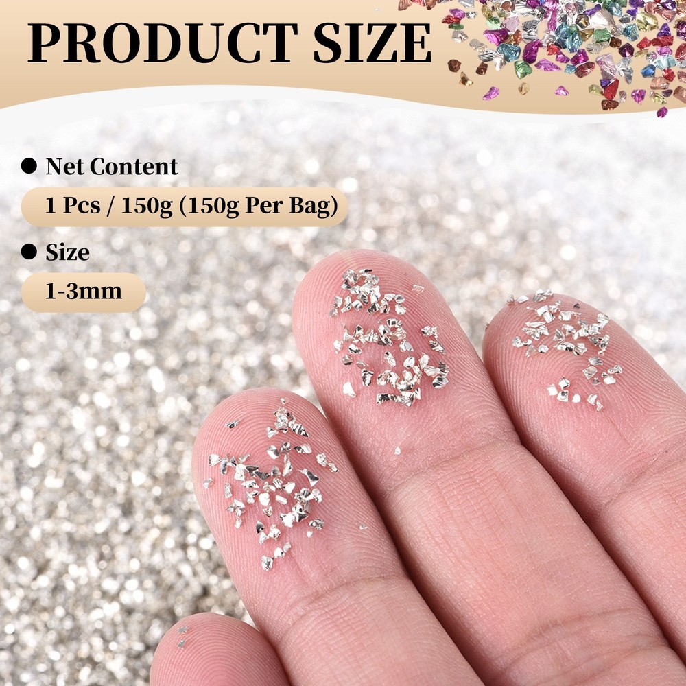 Crushed Glass for Resin Art 150g Small Irregular Chunky Chips Silver