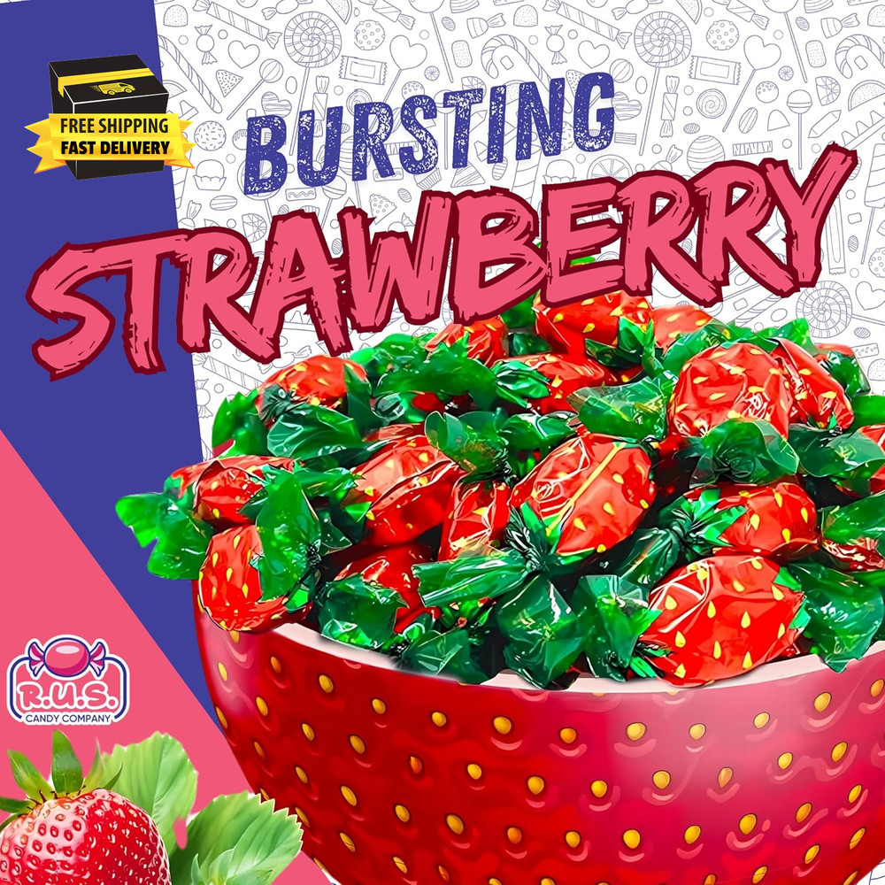 Strawberry Filled Hard Candy – Bulk Wrapped Fruit Candy by – Individually Wrapp
