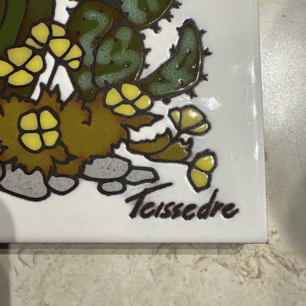 Teissedre Ceramic Tile Cactus Trivet Coaster Wall Decor
