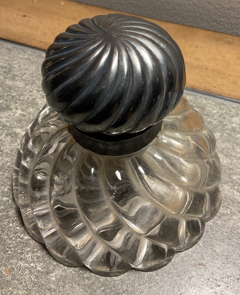 Antique Glass Inkwell Art Deco Swirled Top