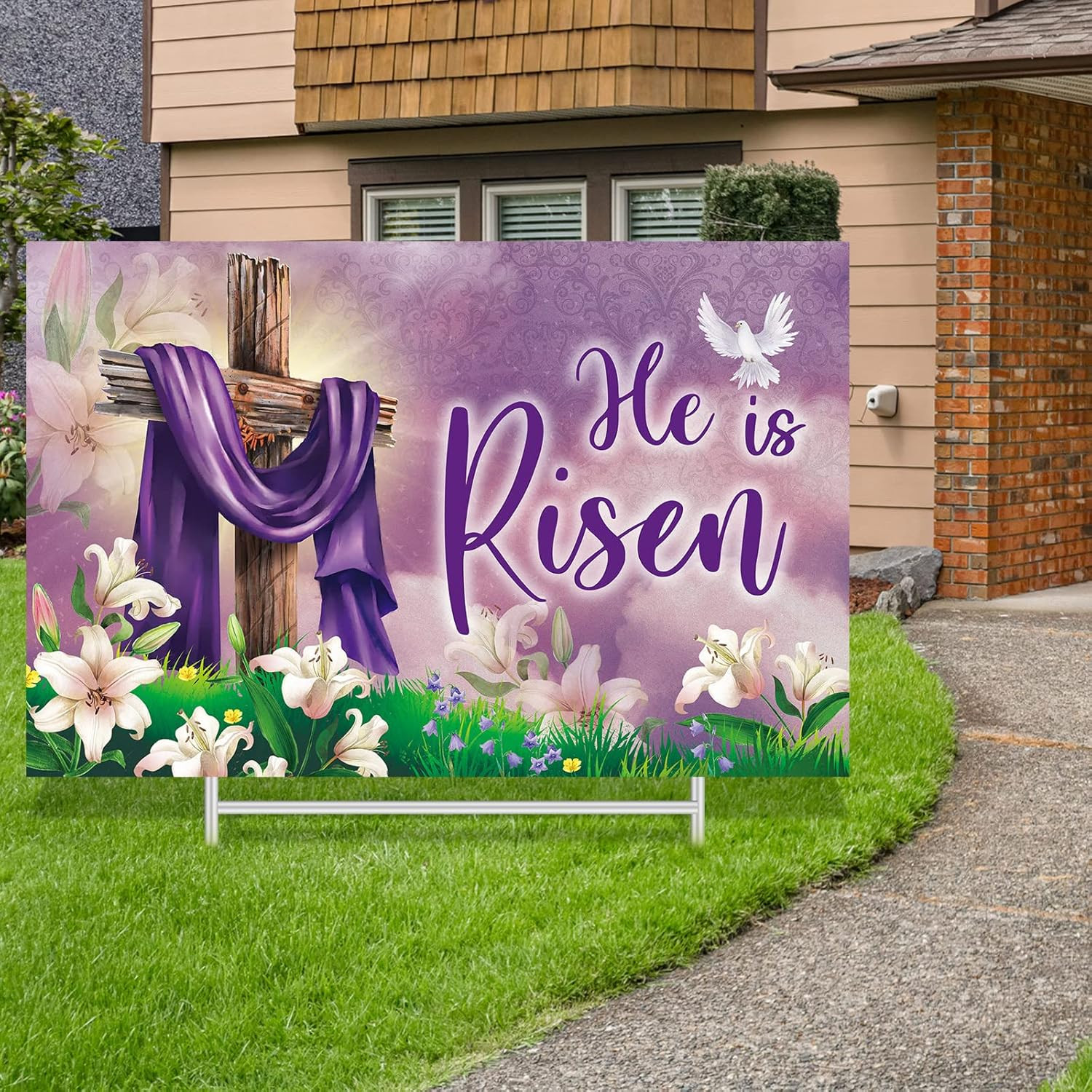 Easter Yard Sign Outdoor Decoration He Is Risen Yard Sign with Metal Stakes Reli