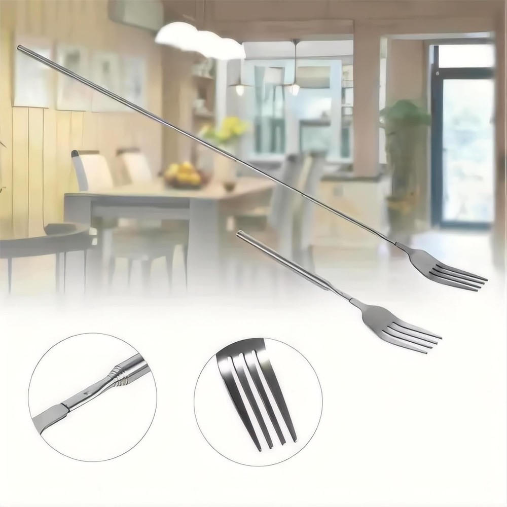 Long Stainless Steel Fork with Extendable Handle - Perfect for BBQ and Dining
