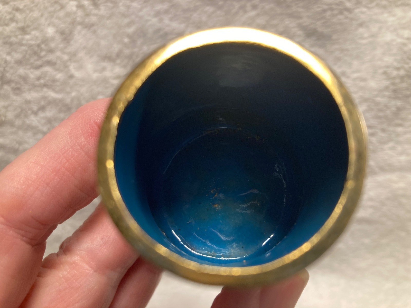 Unique Brass Cloisonné enameled covered open salt server floral pattern