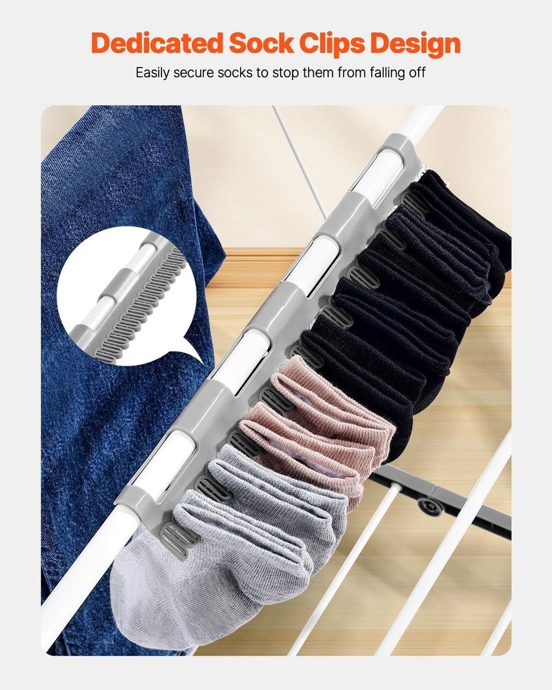 Elegant 2-Tier Foldable Laundry Dryer Rack with Sock Clips - Space-Saving White