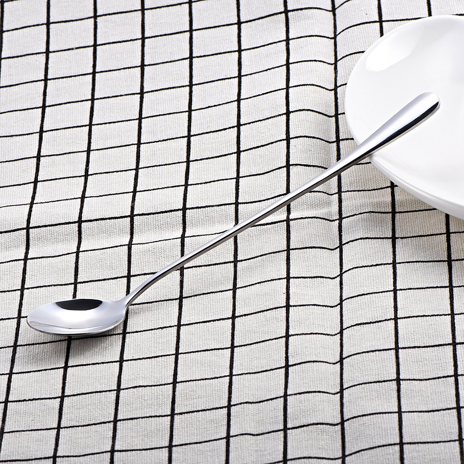 6-Piece 7.5" Stainless Steel Mixing Spoons Set - Iced Teaspoons, Ice Cream Spoon