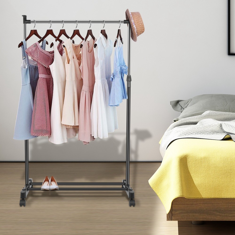 Single/Double Adjustable Clothes Hanger Rolling Garment Rack Duty Rail Organizer