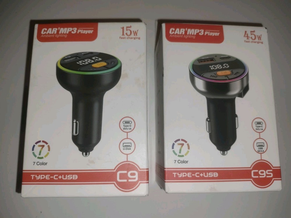 Lot of 2 NEW Bluetooth 5.3 Car MP3 Player Wireless Adapter 2 USB Charger Type C
