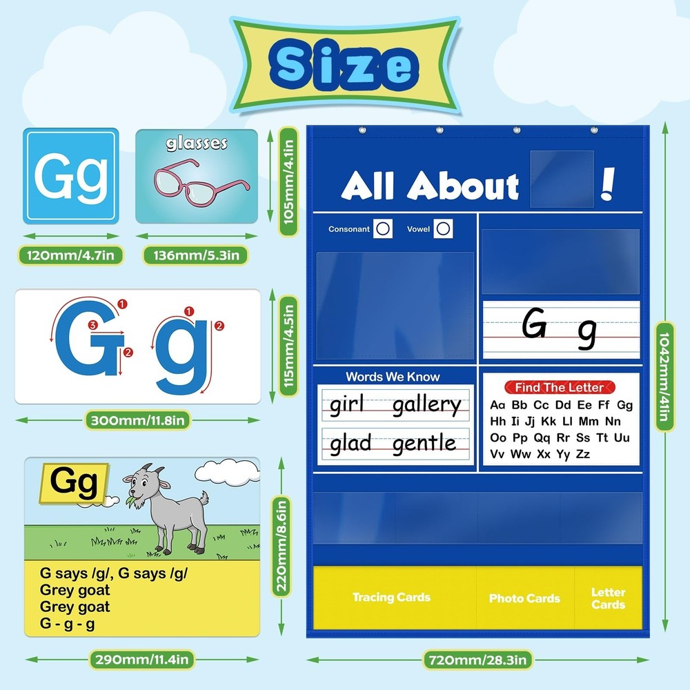 Alphabet Learning Pocket Chart, Circle Time Learning Center Alphabet Flash Ca...