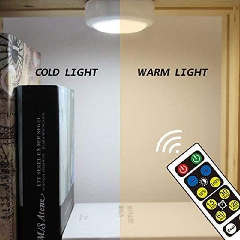 Remote Control LED Cabinet Push Light Cool/Warm Adjustable, Operates on 3X1.5V A