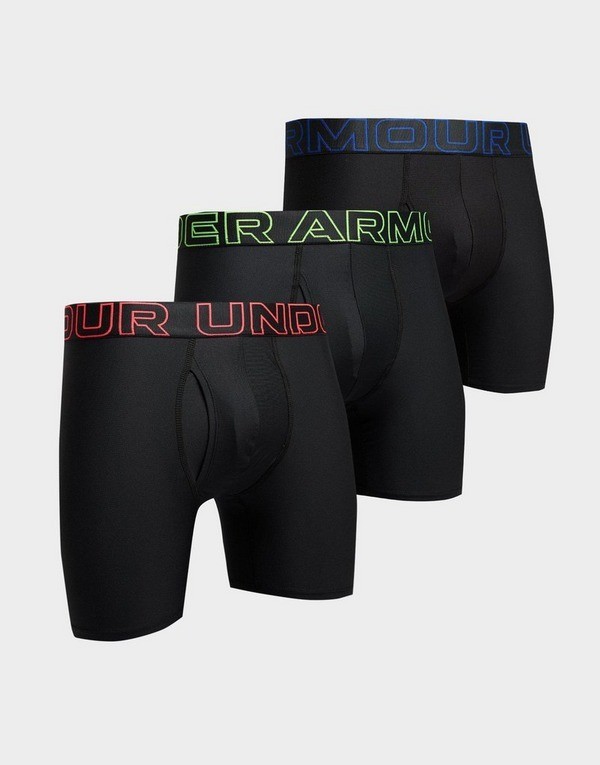 Under Armour 3 Pack 6" Performance Boxerjock Three Boxer Briefs Black Green Blue