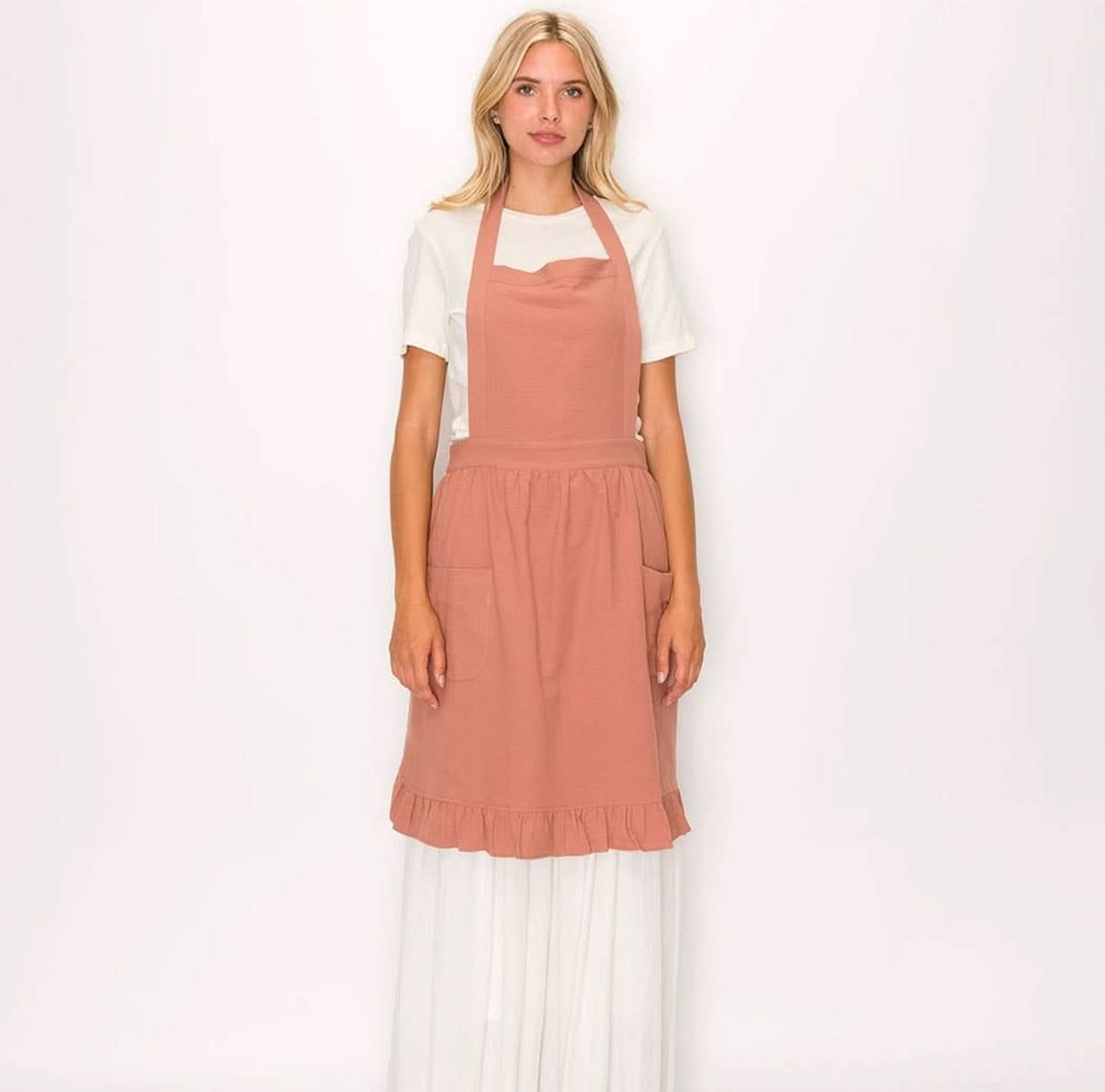 a mente Cotton Ruffle Apron & Dish Cloth Set