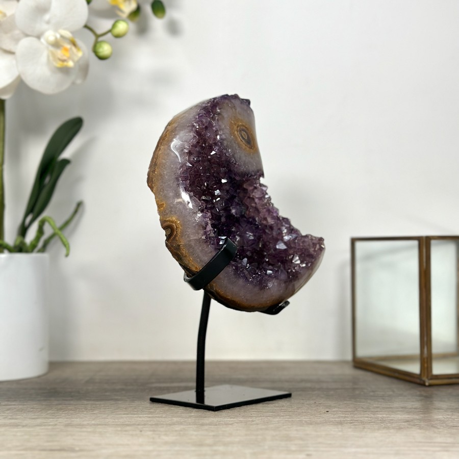 Amethyst Moon Shape Crystal Cluster on Stand. MWS2580