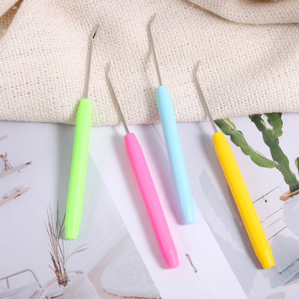 4 PCS Knitting Loom Hook with 8 Large Eye Plastic small, multicolor