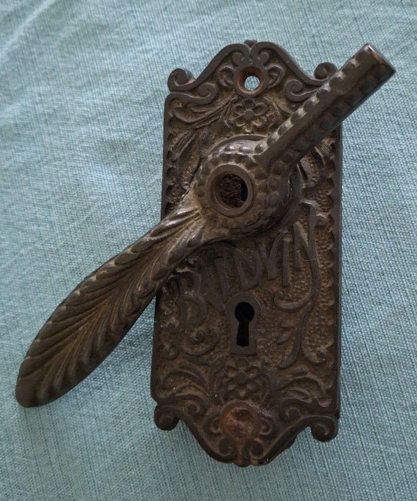 Victorian  Baldwin Lock Plate & Handle, Ornate Cast Iron
