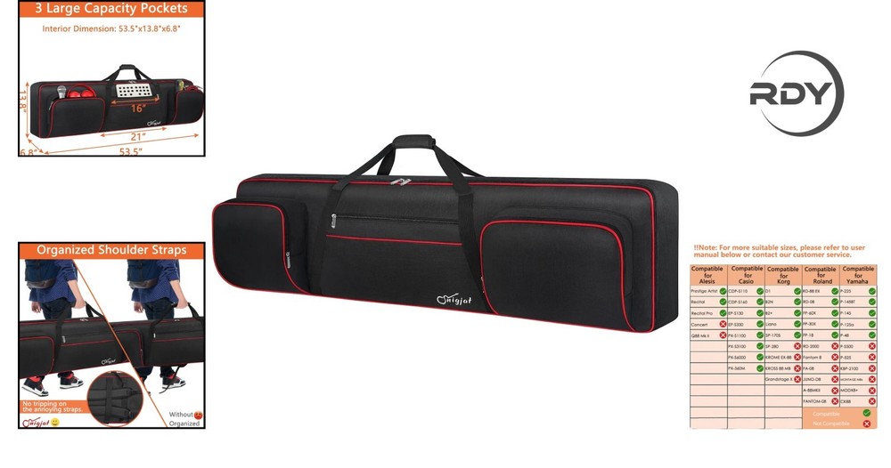 Versatile Padded Keyboard Case for 88-Key Instruments - Organizational Pockets