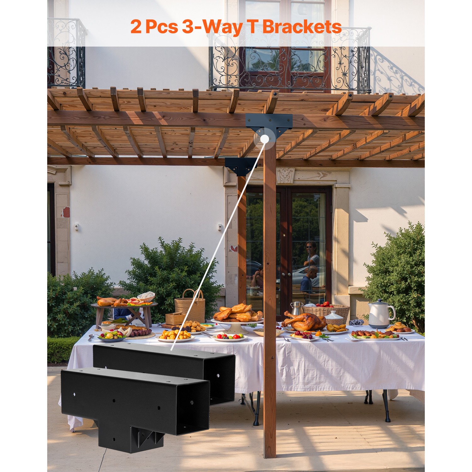 4x4 Inch Pergola Bracket Kit Inner 3.5x3.5 3-Way Woodworks DIY Post 2 pcs