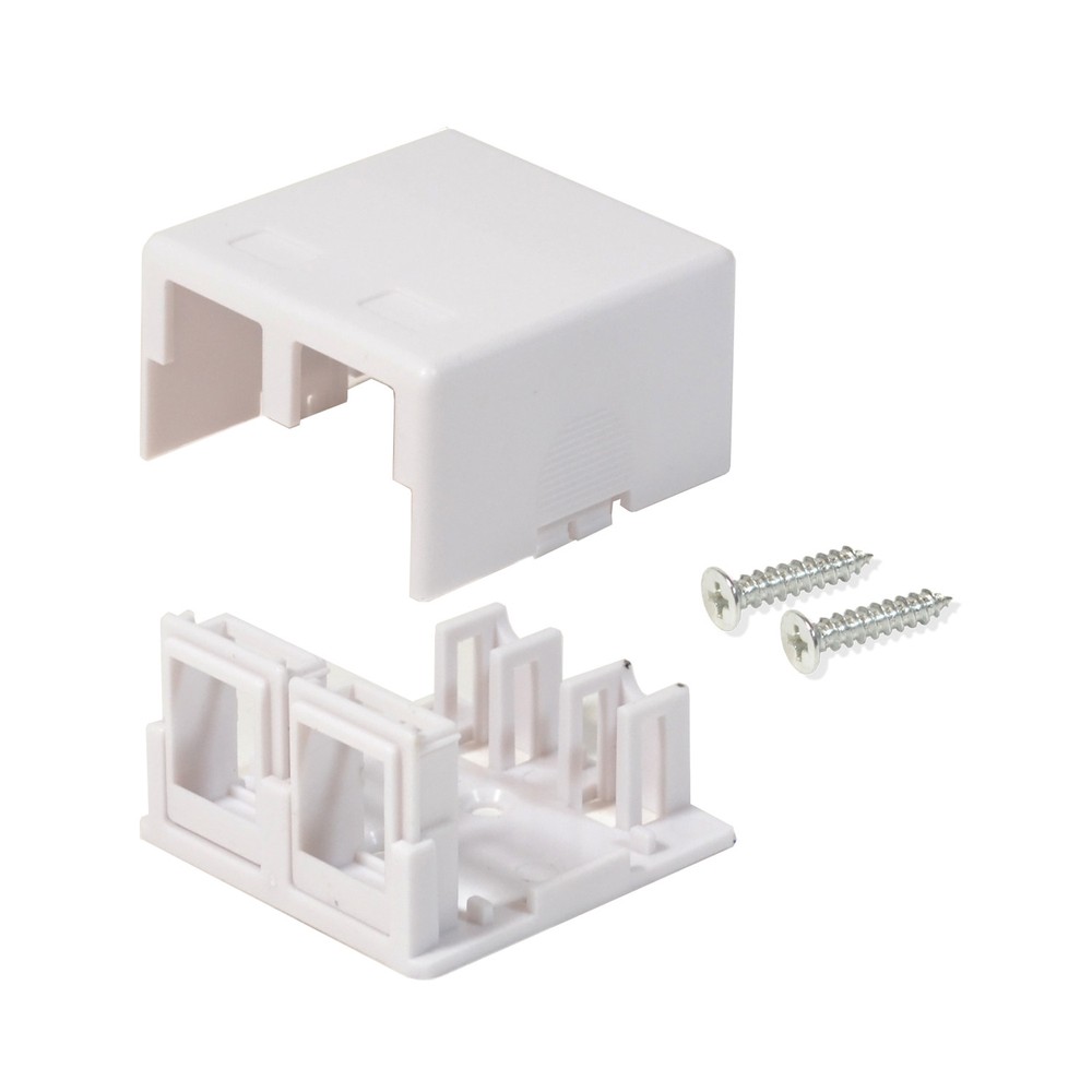 100 Pack Surface Mount Box 2 Port Double Hole Keystone Jack Cat5e/Cat6 White
