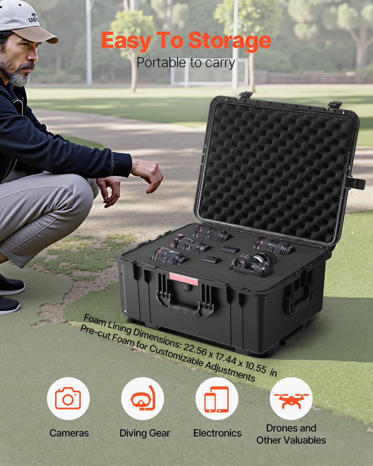 3.5 Cu.ft Weatherproof Hard Case with Rolling Wheels, Black