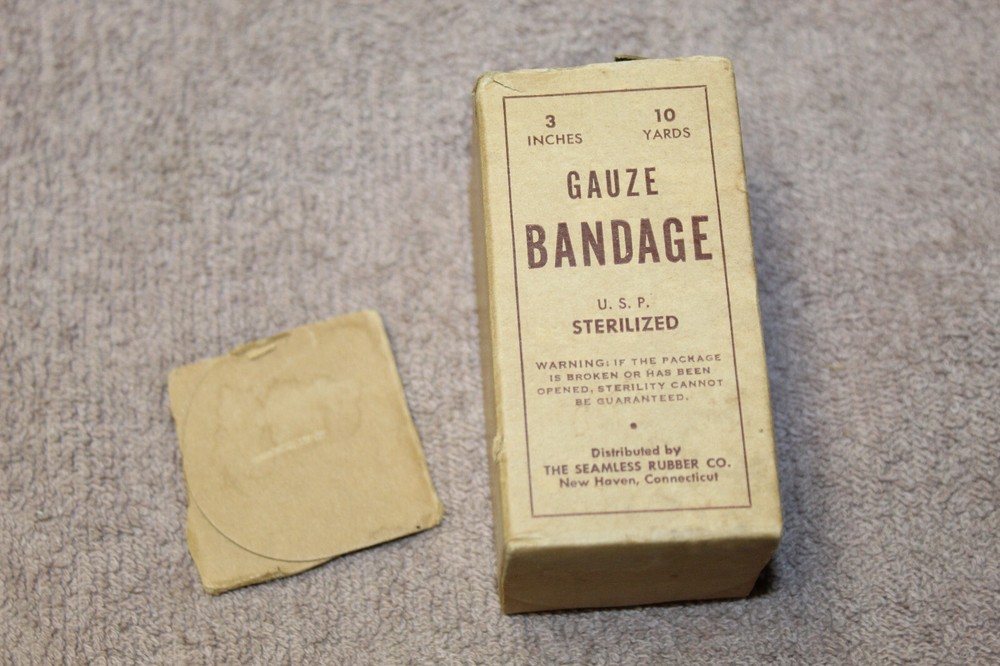 Original WW2 U.S. Army Issued 3 in. 10 Yards Sealed Gauze Bandage in Opened Box