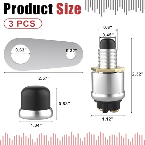 3 PCS Push Button Starter Switch 12V 50A, Waterproof Momentary Start black-3