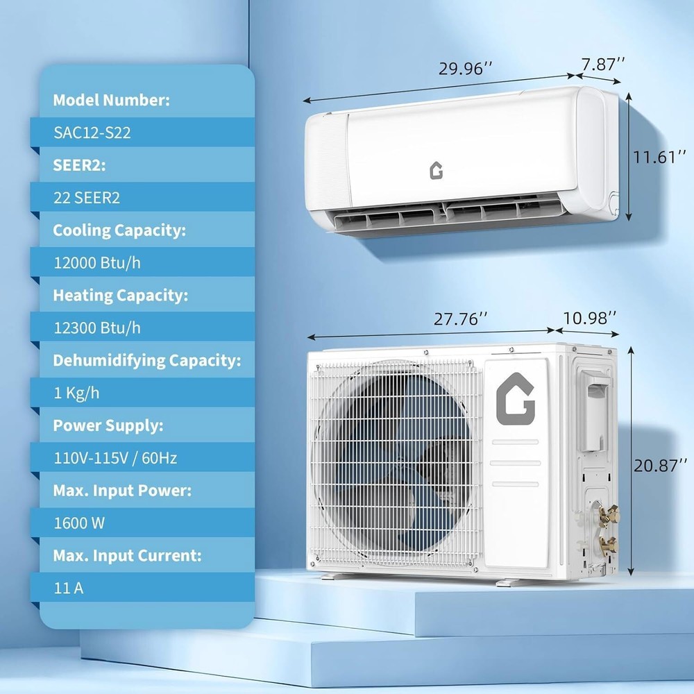Efficient 12000 BTU Mini Split Air Conditioning/Heating System 22 SEER2 110V