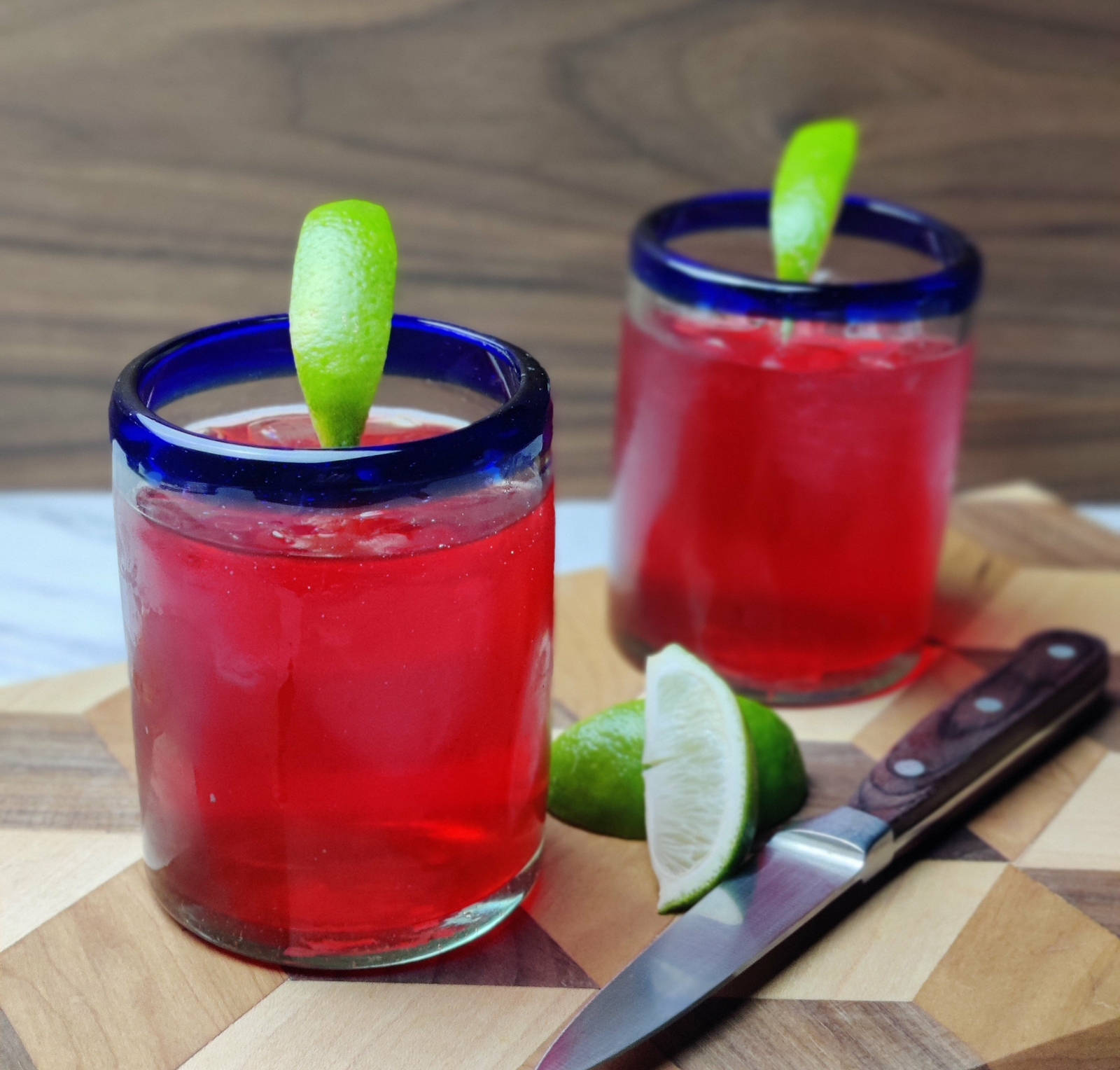 Hand Blown Mexican Drinking Glasses – Set of 6 Tumbler Glasses with Cobalt...