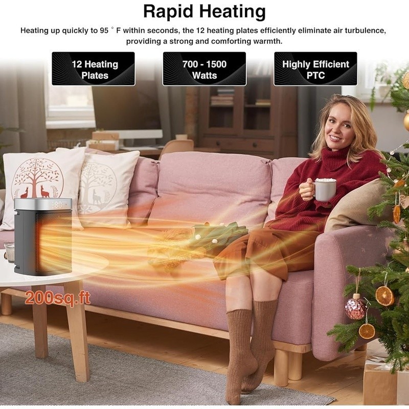Portable Ceramic Heater W/ Remote Control Timer 3 Heating Modes Safety Features