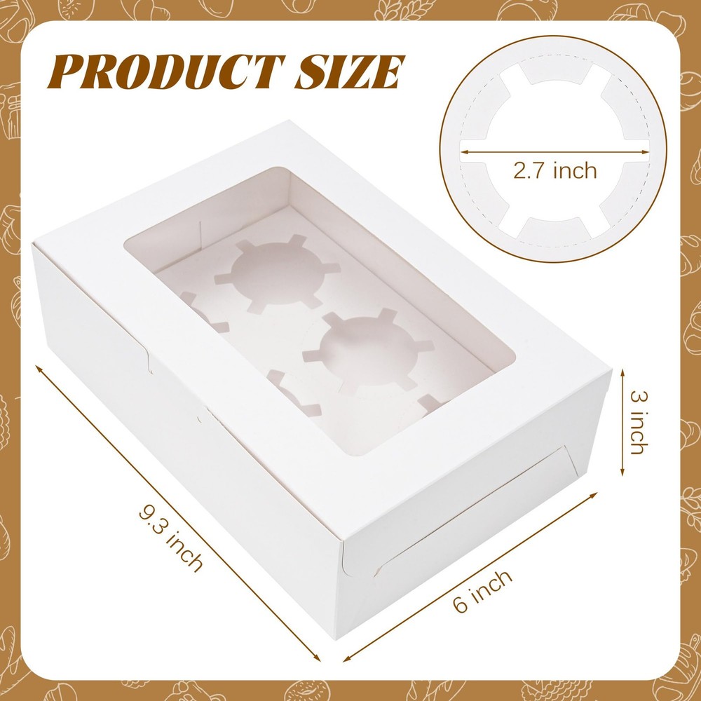6 Pack Cupcake Boxes with Inserts 6 Holders, White Standard Bakery Boxes with...