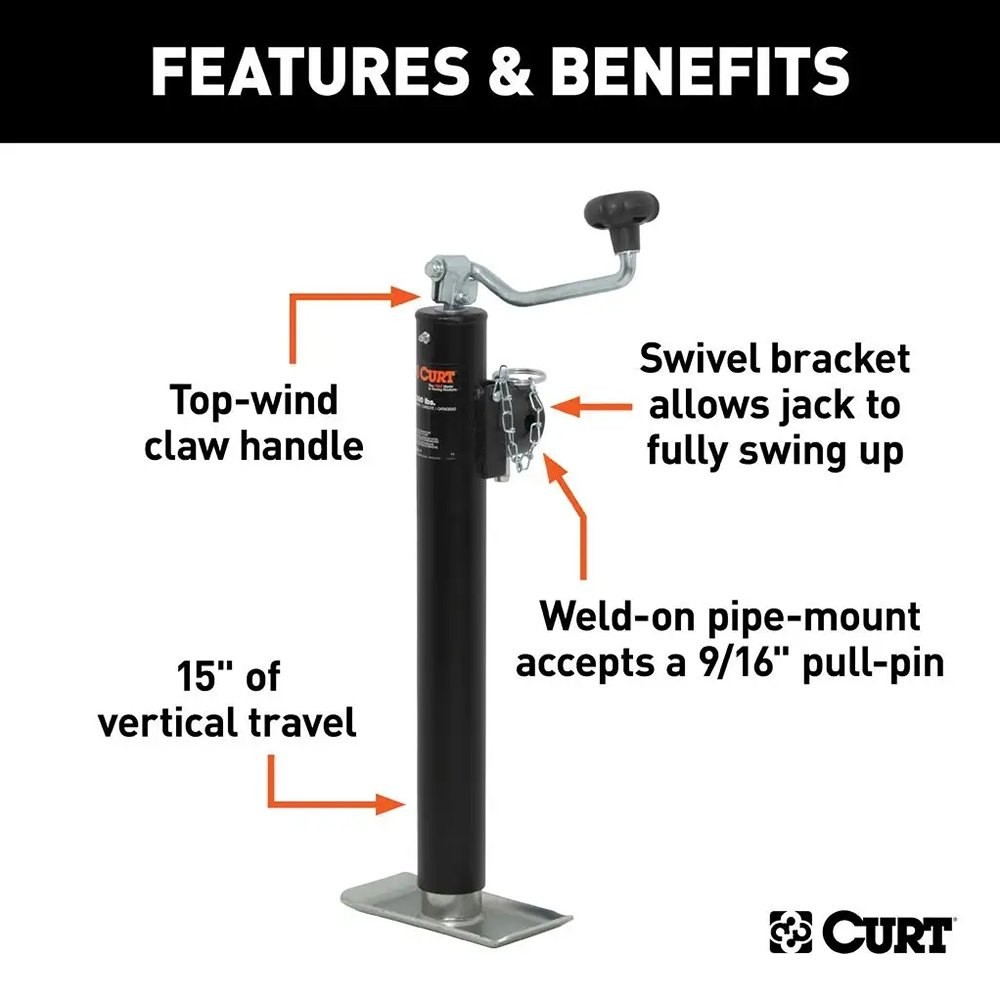 CURT 28322 Pipe-Mount Swivel Topwind Jack