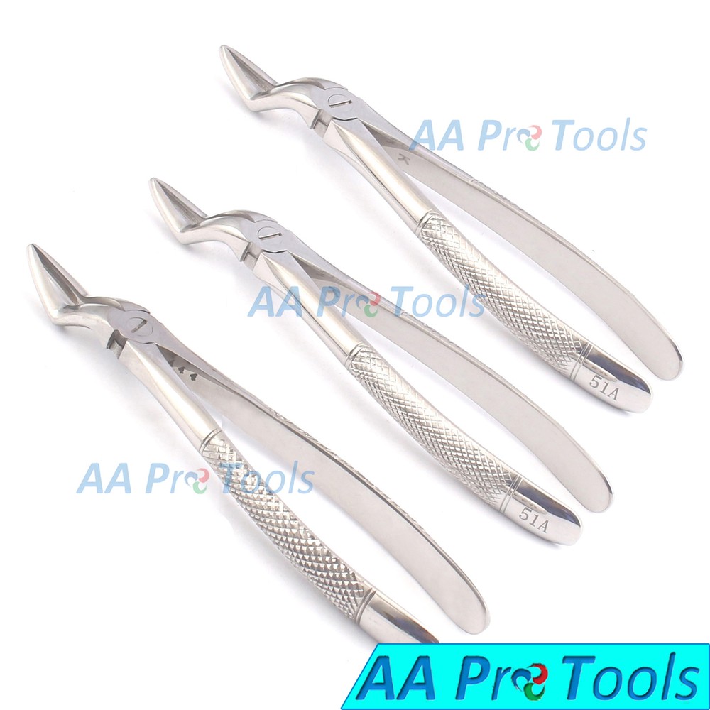 3 Pcs Tooth Extracting Forceps 51A, Extraction Forceps, Dental Hand Instruments
