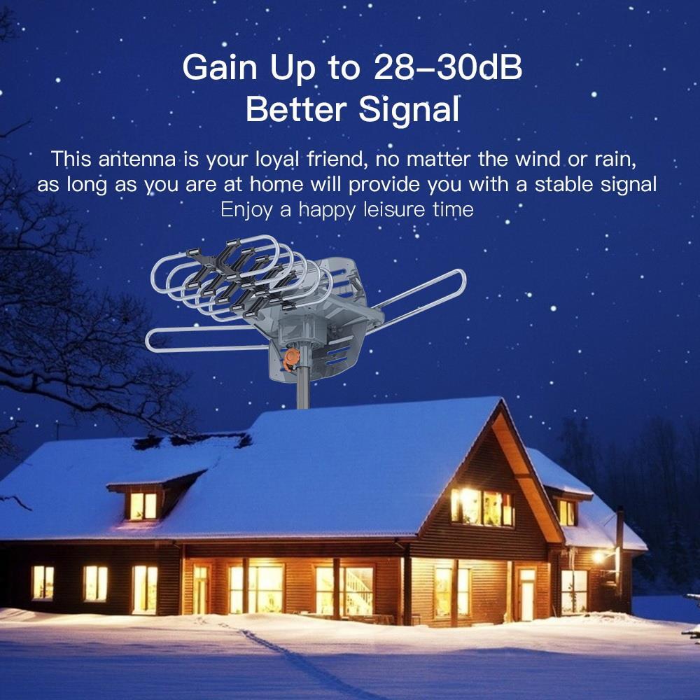 990 Mile Outdoor TV Antenna Motorized Amplified V/UHF HDTV 1080P 360° Video Home