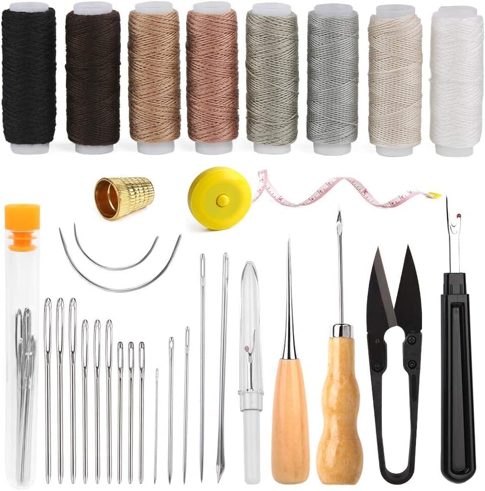 Upholstery Repair Sewing Kit Leather Hand Stitching Needles Thread Awl Tools