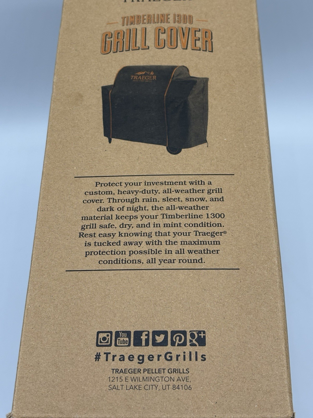 Traeger BAC360 Timberline 1300 Grill Cover - Full Length - Gray with Orange Logo