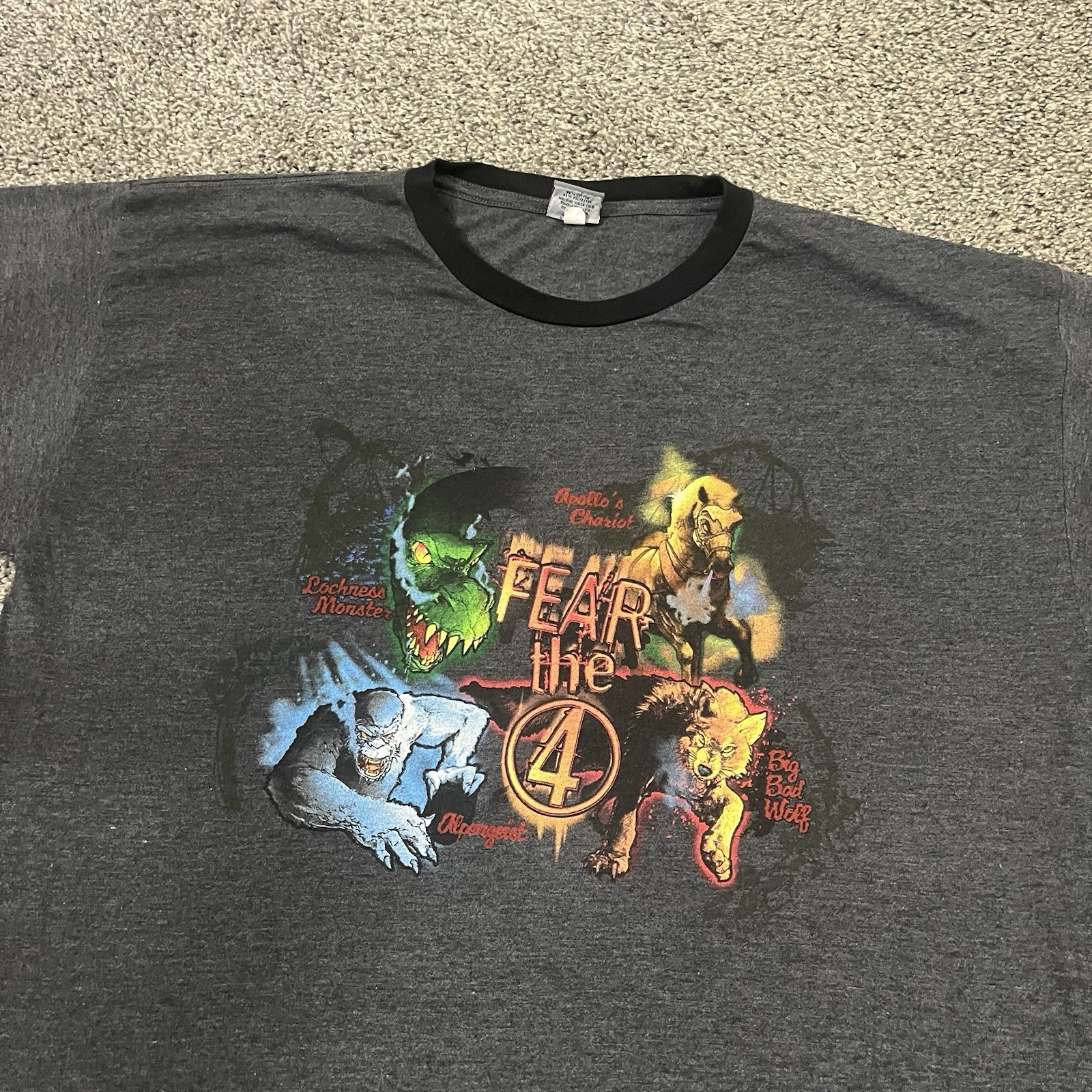 Vtg Fear The Four 4 Busch Gardens Roller Coaster Shirt Lochness Wolf Apollo XL