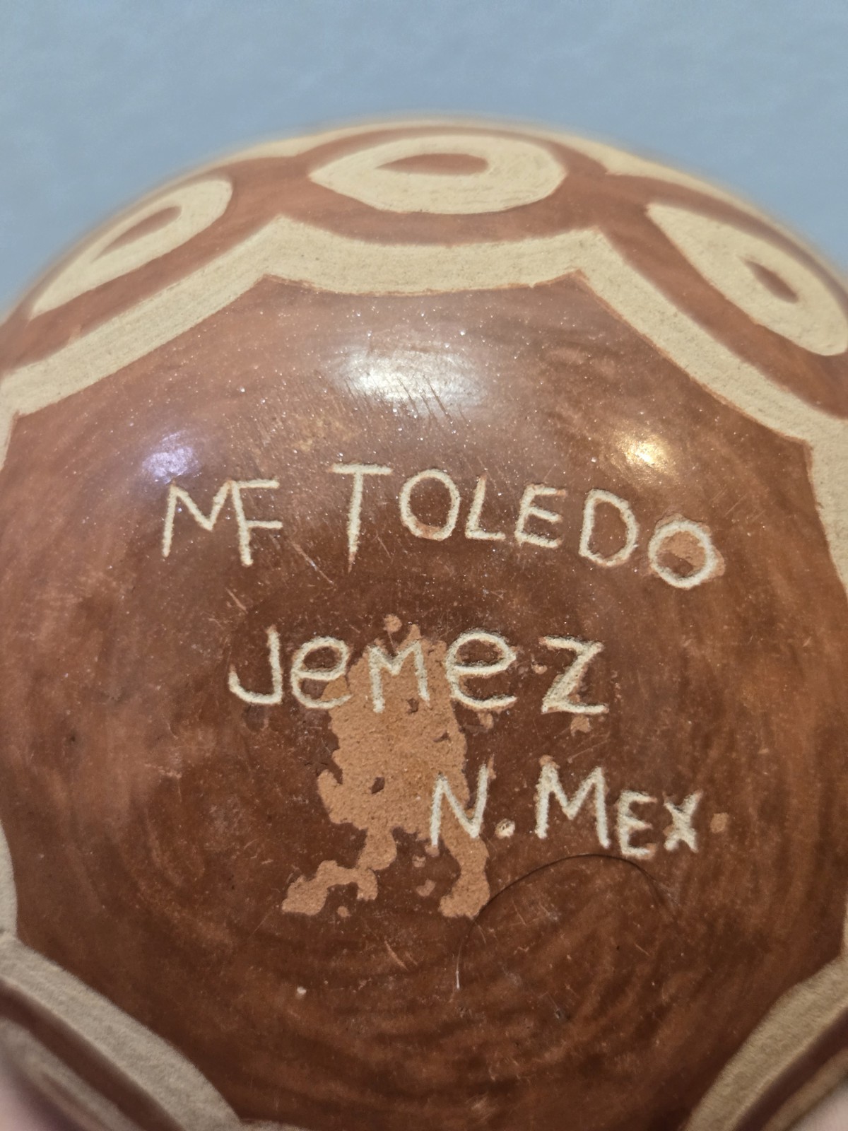 Hand Etched Design Pot Signed MF Toledo (Jemez N. Mexico)