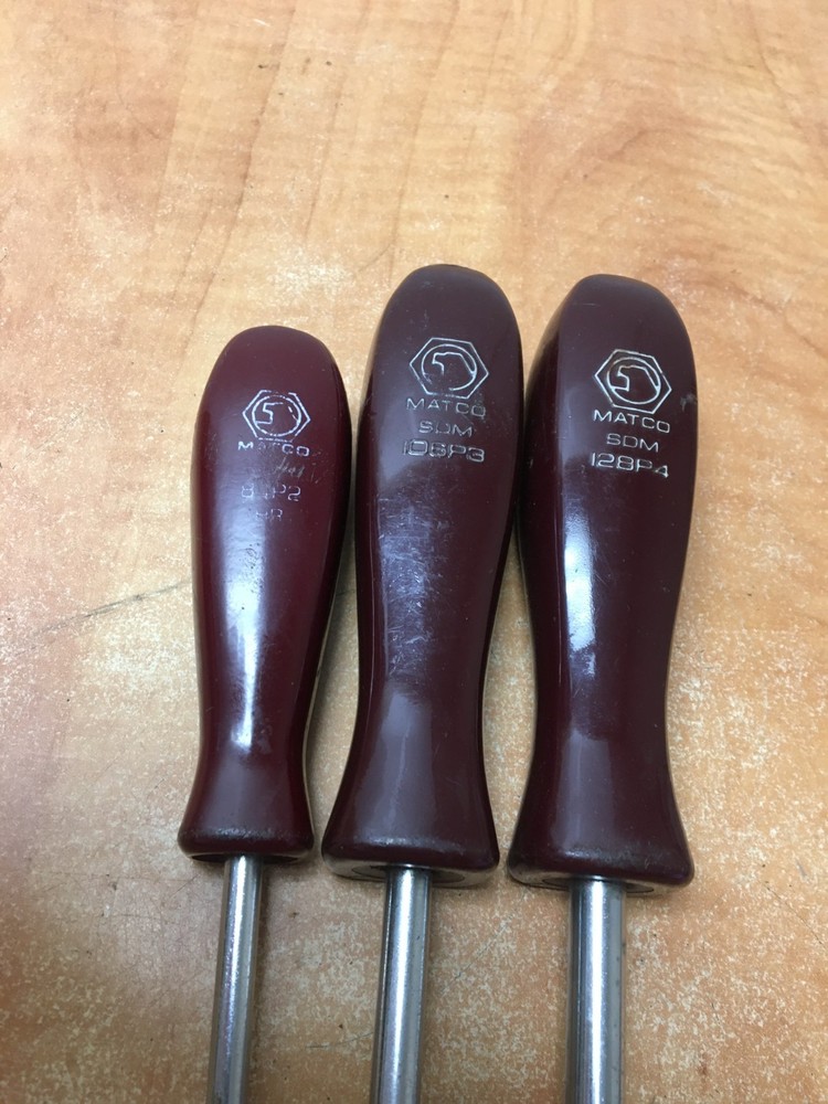Vintage Matco tools Maroon Handle 3pc Phillips screwdriver set #2 #3 #4 4-8"