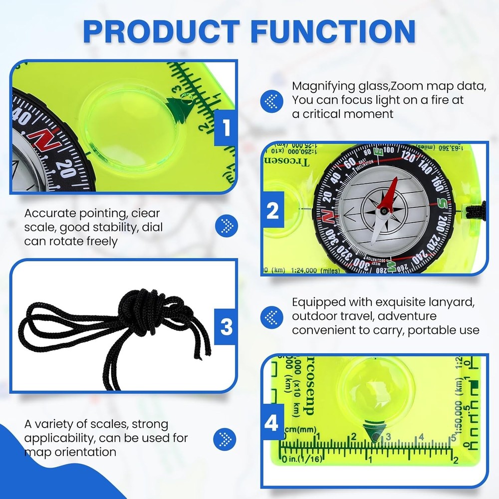 Magnetic Hiking Compass Small Survival Orienteering