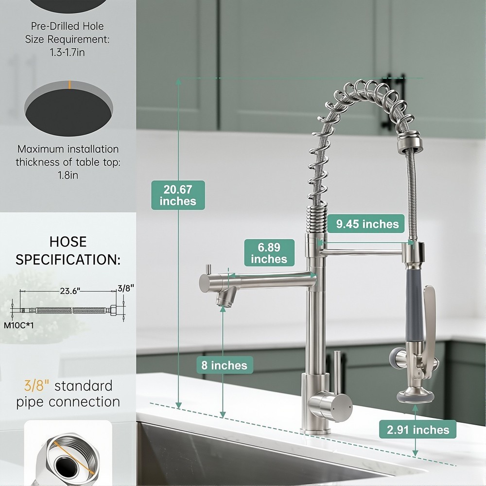 Kitchen Faucet Pull Down Sprayer Single Handle Commercial Double-Head Mixer Tap
